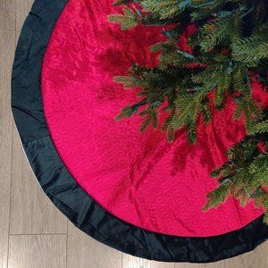 52" Round Red & Green Vintage Velvet Allover Tree Pattern Christmas Tree Skirt